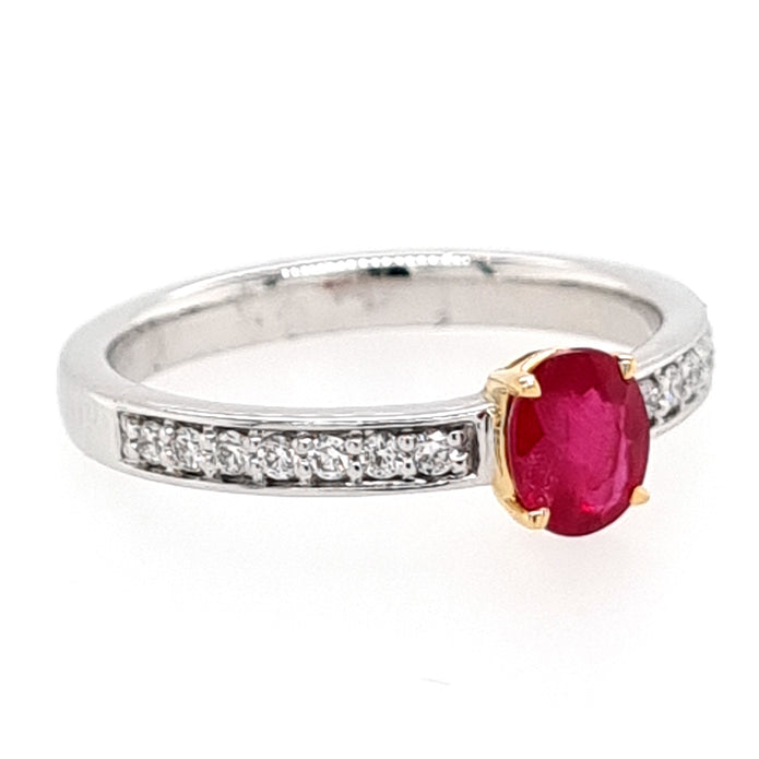 Platinum and 18ct Yellow Gold Oval cut Greenland Ruby and Diamond Ring