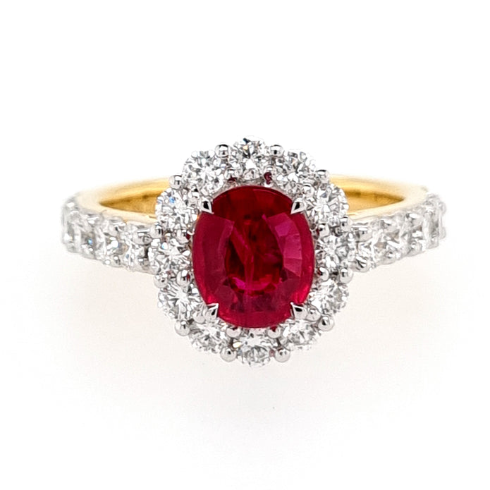 Platinum and 18ct Yellow Gold Oval cut Greenland Ruby and Diamond Ring