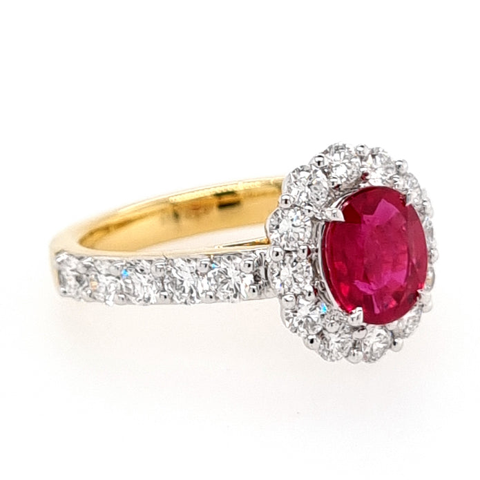 Platinum and 18ct Yellow Gold Oval cut Greenland Ruby and Diamond Ring