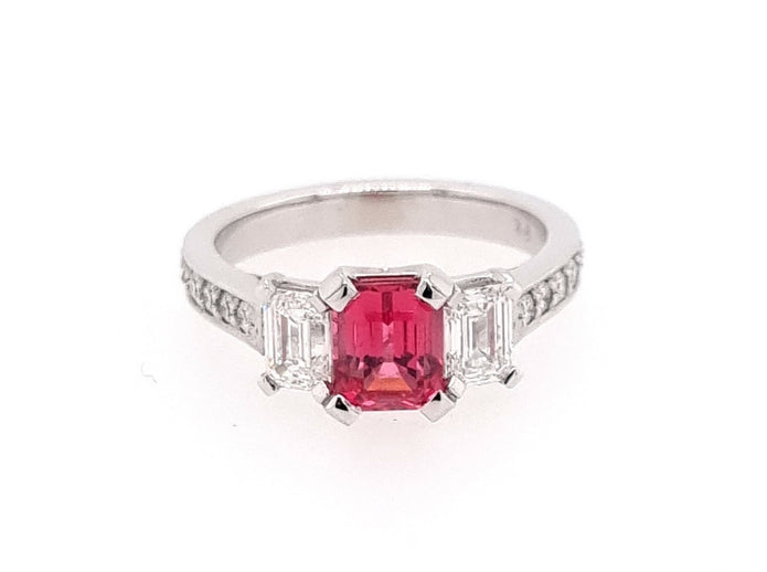 Platinum Trilogy Spinel and Diamond Ring