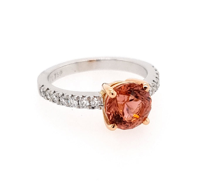 Platinum and 18ct Rose Gold Tourmaline and Diamond Ring