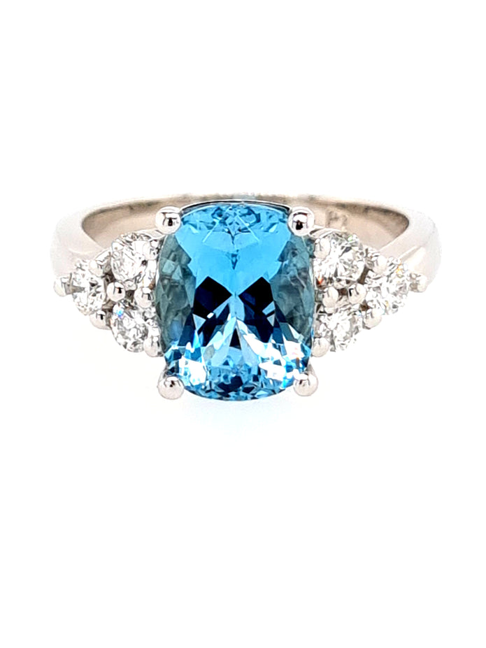 Platinum Aquamarine and Diamond Ring