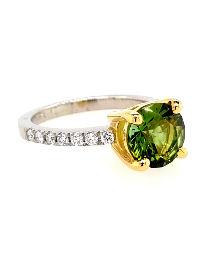 Platinum and 18ct Yellow Gold Toumaline and Diamond Ring