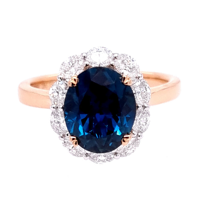 18ct Rose and Platinum Australian Sapphire and Diamond Ring