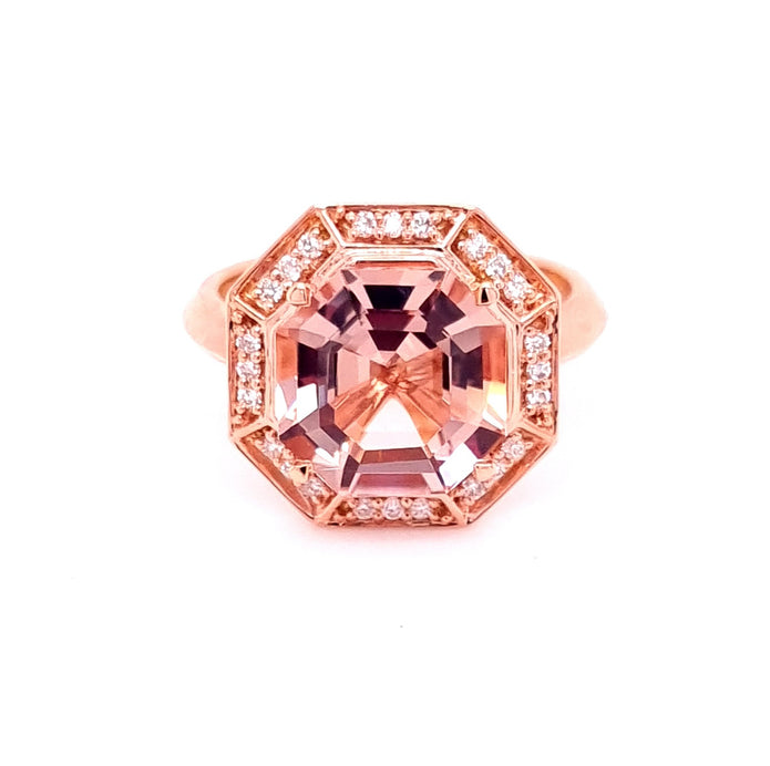 18ct Rose Gold Morganite and Diamond Ring