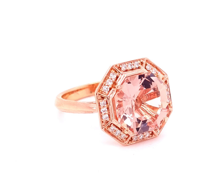 18ct Rose Gold Morganite and Diamond Ring