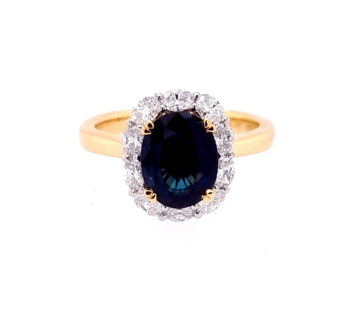 Platinum and 18ct Yellow Gold Australian Blue Sapphire and Diamond Ring