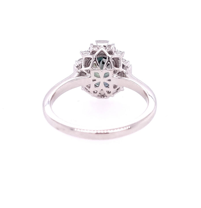 Platinum Green Sapphire and Diamond Ring