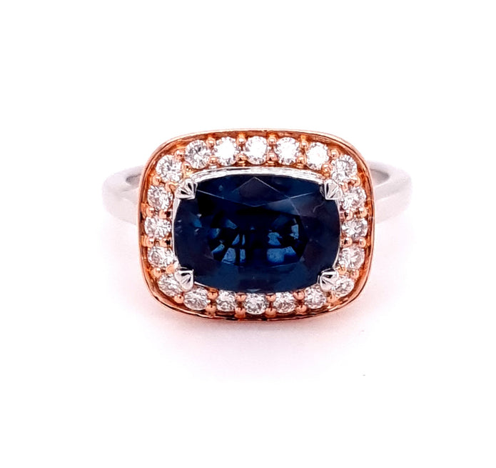 Platinum and 18ct Rose Gold Blue Spinel and Diamond Ring