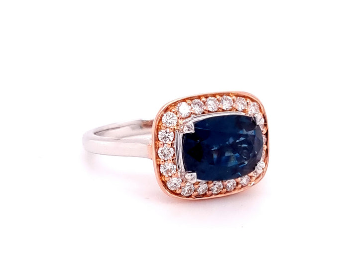 Platinum and 18ct Rose Gold Blue Spinel and Diamond Ring