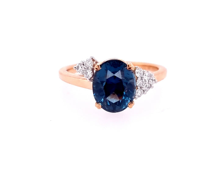 Platinum and 18ct Rose Gold Blue Spinel and Diamond Ring