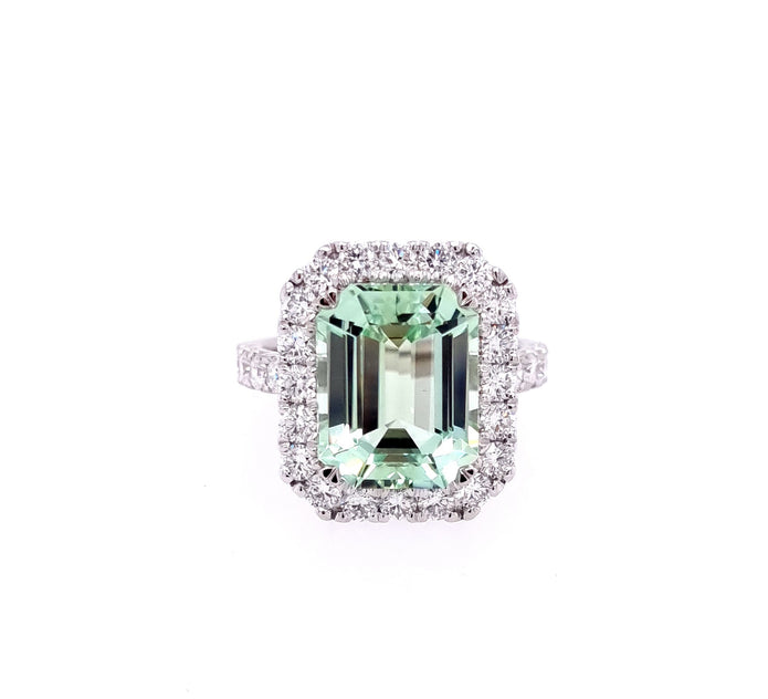 Platinum Mint Green Tourmaline and Diamond Ring