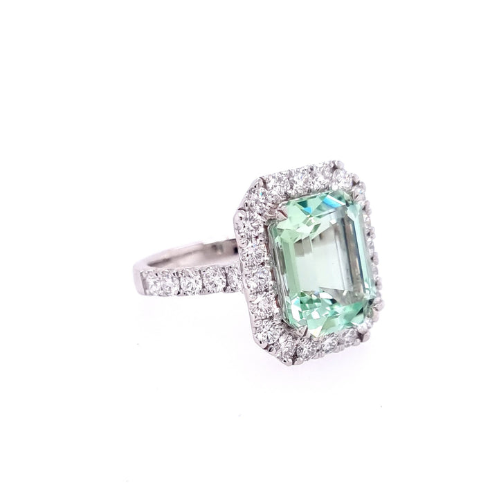 Platinum Mint Green Tourmaline and Diamond Ring
