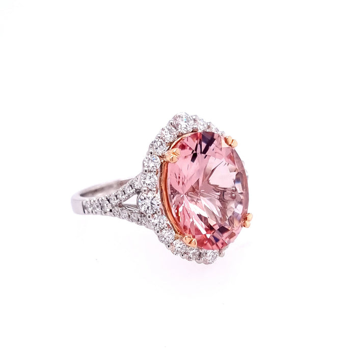 Platinum and 18ct Rose Gold Pink Morganite and Diamond Ring