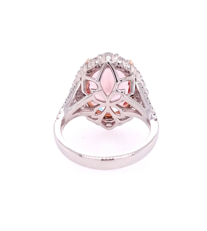 Platinum and 18ct Rose Gold Pink Morganite and Diamond Ring