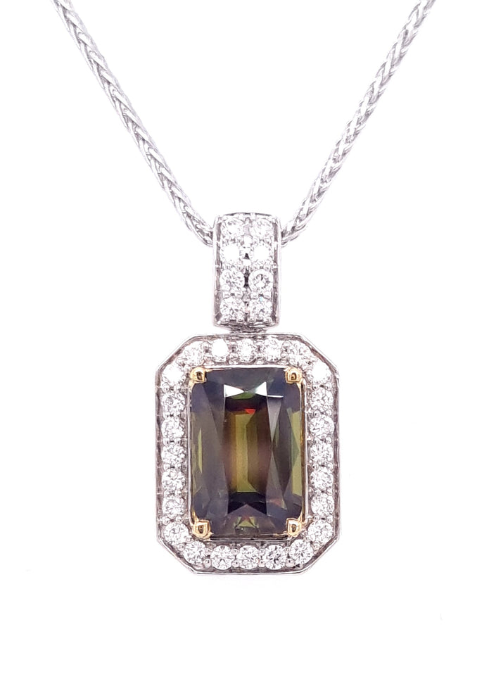 18ct White and Yellow Gold Halo Sphene and Diamond Pendant