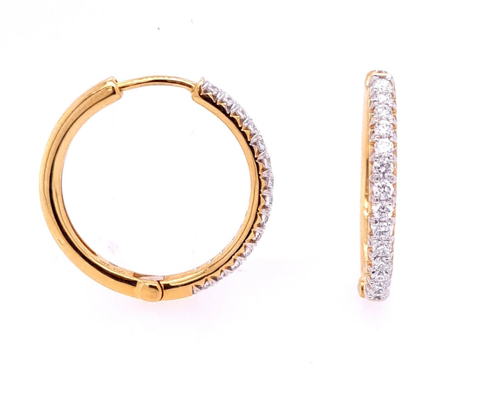 18ct Yellow and White Gold Diamond Hoop Earrings