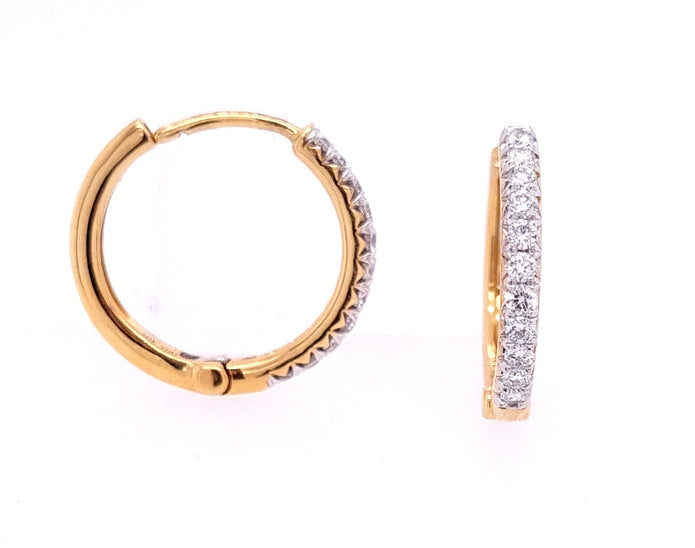 18ct Yellow and White Gold Diamond Hoop Earrings