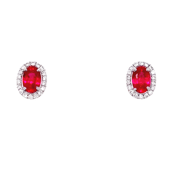 18ct White Gold Ruby and Diamond Halo Stud Earrings