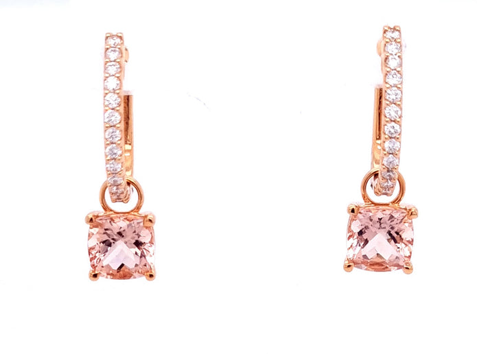 18ct White Gold Morganite and Diamond Hoop Earrings