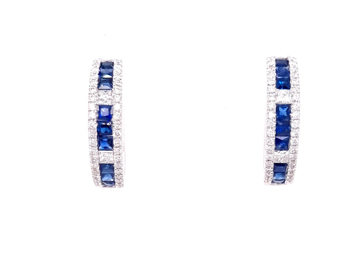 18ct White Gold Sapphire and Diamond Huggie Earrings