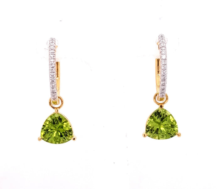 18ct Yellow Gold Detachable Peridot and Diamond Hoop Drop Earrings