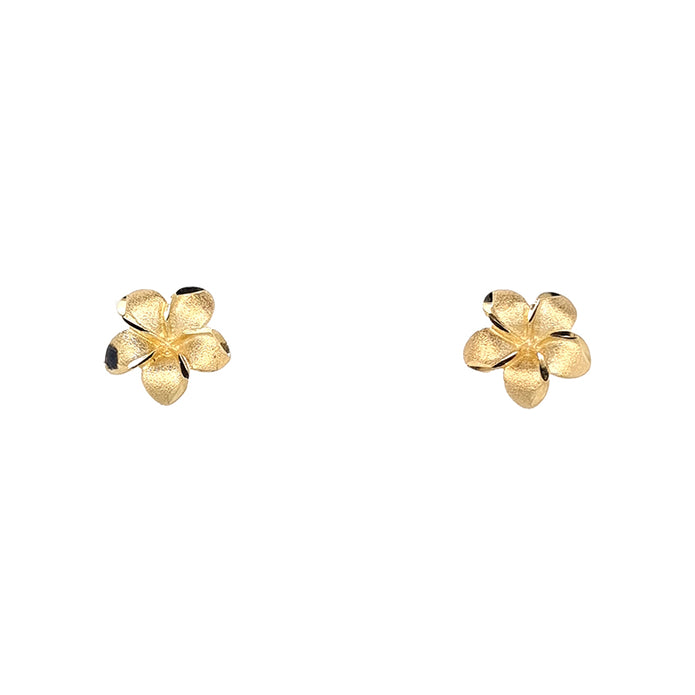 9ct Yellow Gold Italian Brushed Flower Stud Earrings