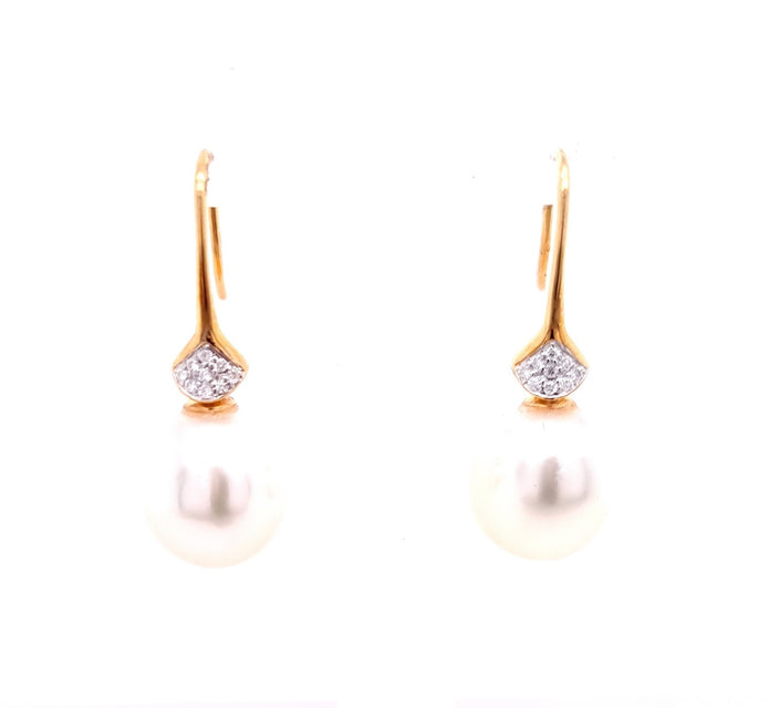 9ct Yellow Gold 11-11.5mm South Sea Pearl and Diamond Drop Earrings