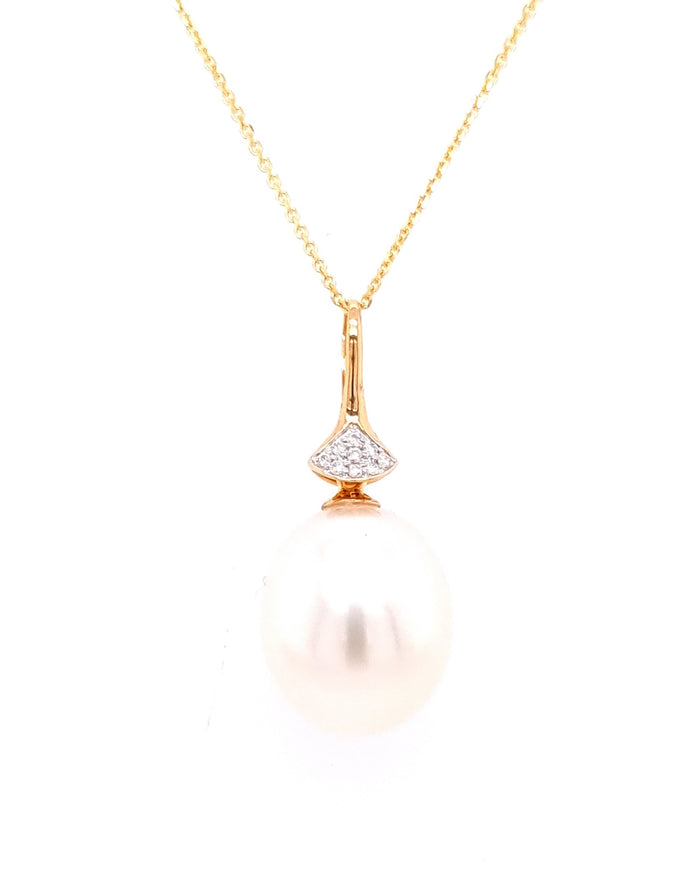 18ct Yellow Gold 12-12.5mm South Sea Pearl and Diamond Drop Pendant