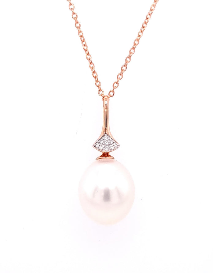 14ct Rose Gold 11.5-12mm South Sea Pearl and Diamond Drop Pendant