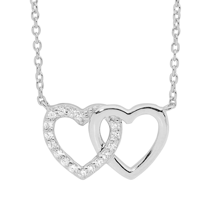 Sterling Silver CZ Double Heart Linked Pendant