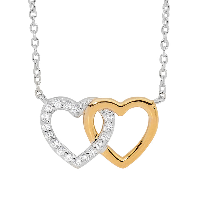 Sterling Silver RGP CZ Double Heart Linked Pendant