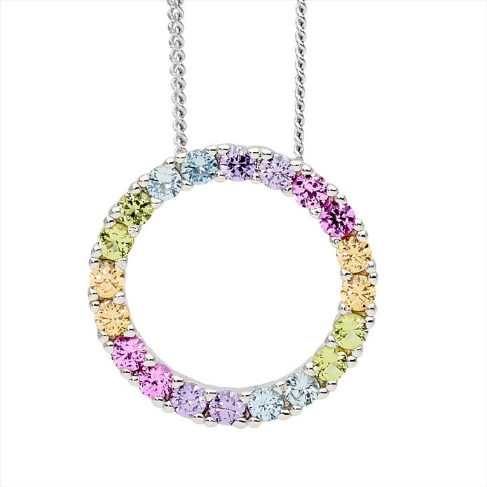 Sterling Silver 16mm Pastel CZ Circle Pendant