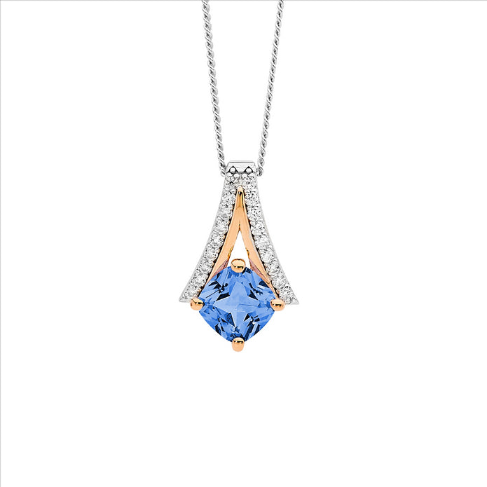 Sterling Silver CZ RGP V Drop Pendant