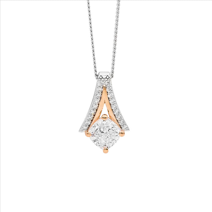 Sterling Silver CZ RGP V Drop Pendant