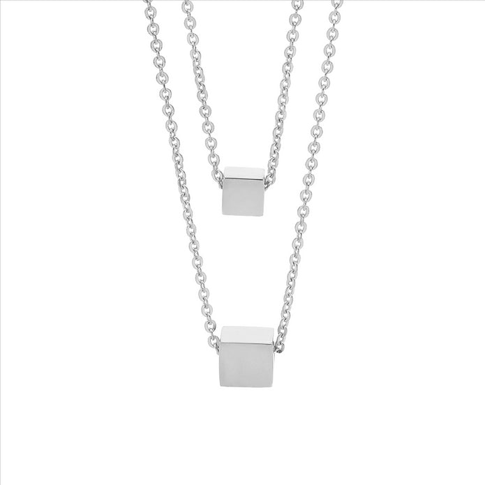 Stainless Steel GP Double Cube Necklace