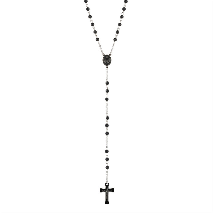 Stainless Steel Rosary Bead Stone+ Cross Neckpiece