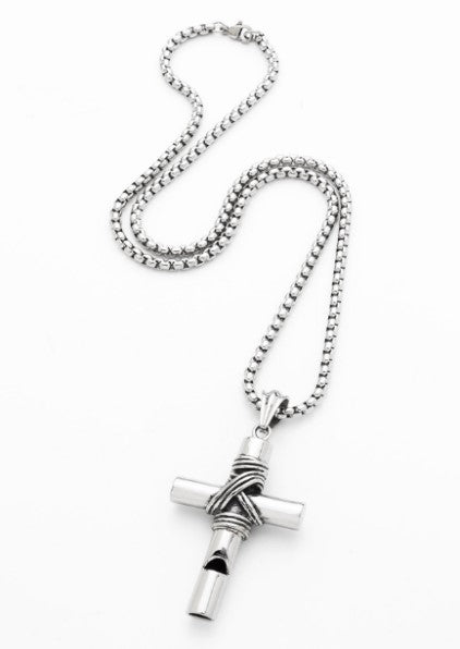 Stainless Steel Wired Whistle Cross Pendant