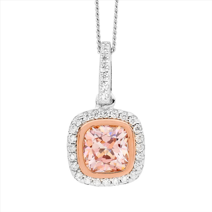 Sterling Silver CZ Halo RGP Drop Pendant