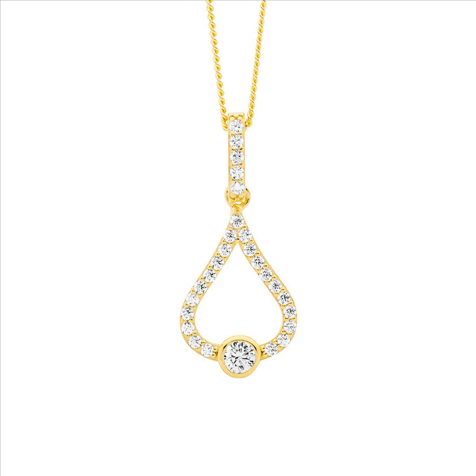 Sterling Silver GP CZ Open Tear Drop Pendant