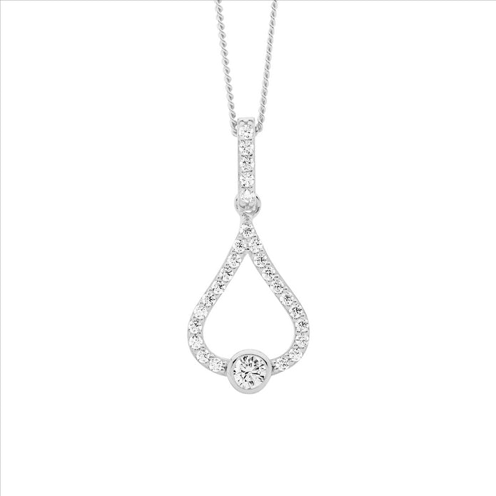 Sterling Silver CZ Open Tear Drop Pendant