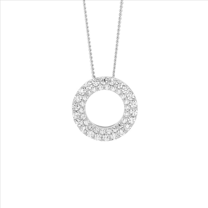 Sterling Silver 13mm CZ Double Row Open Circle Pendant