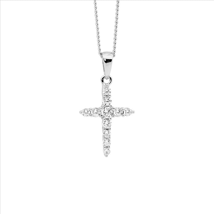 Sterling Silver 15mm CZ Cross Pendant