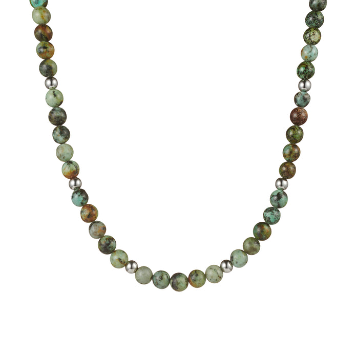 African Turquoise Beaded Stainless Steel Neck Chain