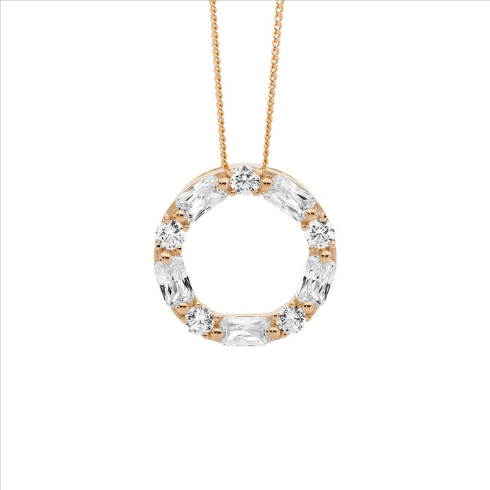 Sterling Silver RGP CZ 18mm Circle Pendant