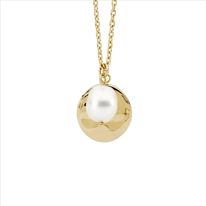 Stainless Steel YGP Disk and Freshwater Pearl Pendant