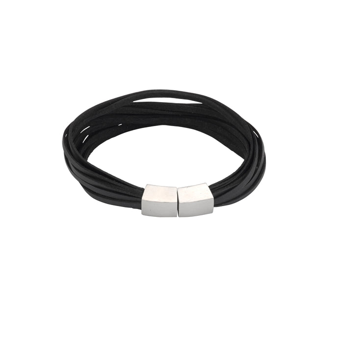 Stainless Steel Black Leather Bracelet