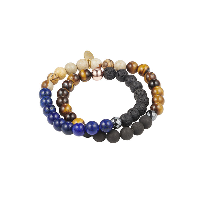 Lava Rock, Picture Stone, Tiger Eye and Lapis Beaded Bracelet