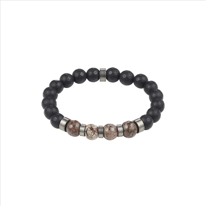 Black Hematite and Brown Alabaster Beaded Bracelet