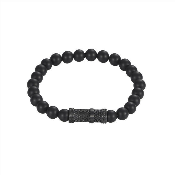 Agate Stone IP Black Stainless Steel Bracelet